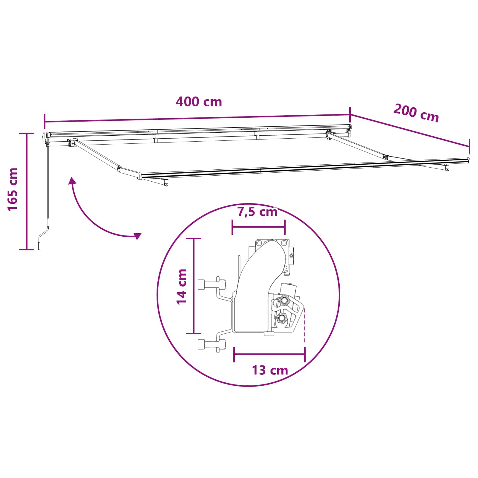 Tenda Retrattile Tortora 4 x 2 m Tessuto | homemem39