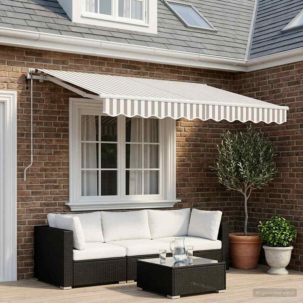 Tenda retrattile Grigio chiaro e bianco 350 x 250 cm Poliestere | homemem39