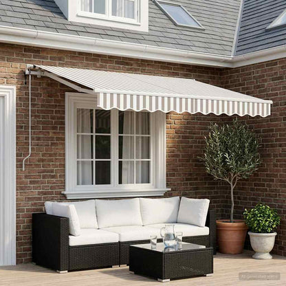 Tenda retrattile Grigio chiaro e bianco 350 x 250 cm Poliestere | homemem39