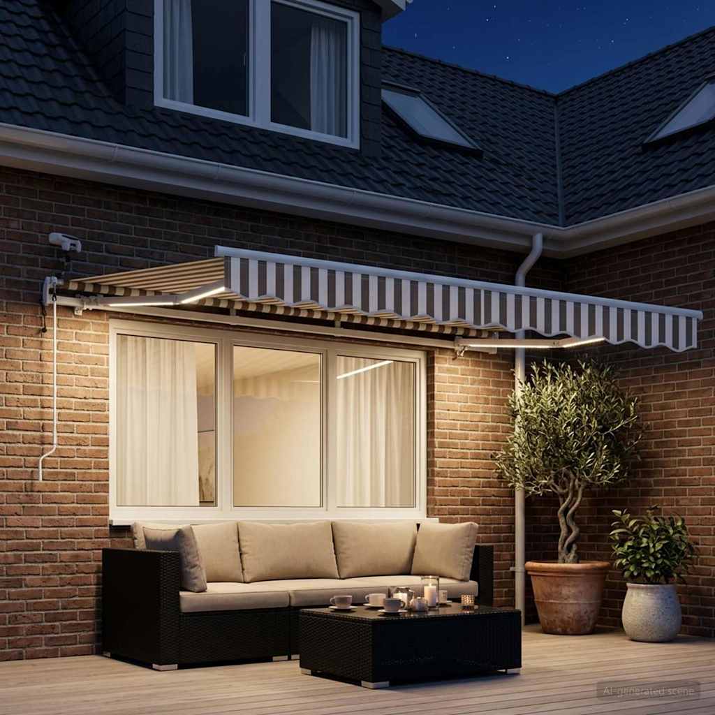Tenda retrattile Grigio chiaro e bianco 350 x 250 cm Poliestere | homemem39