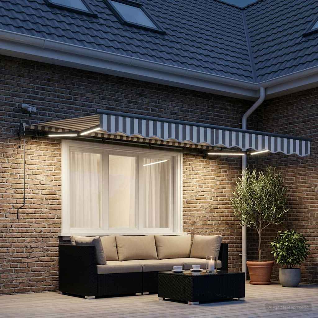 Tenda retrattile Grigio chiaro e bianco 350 x 250 cm Poliestere | homemem39
