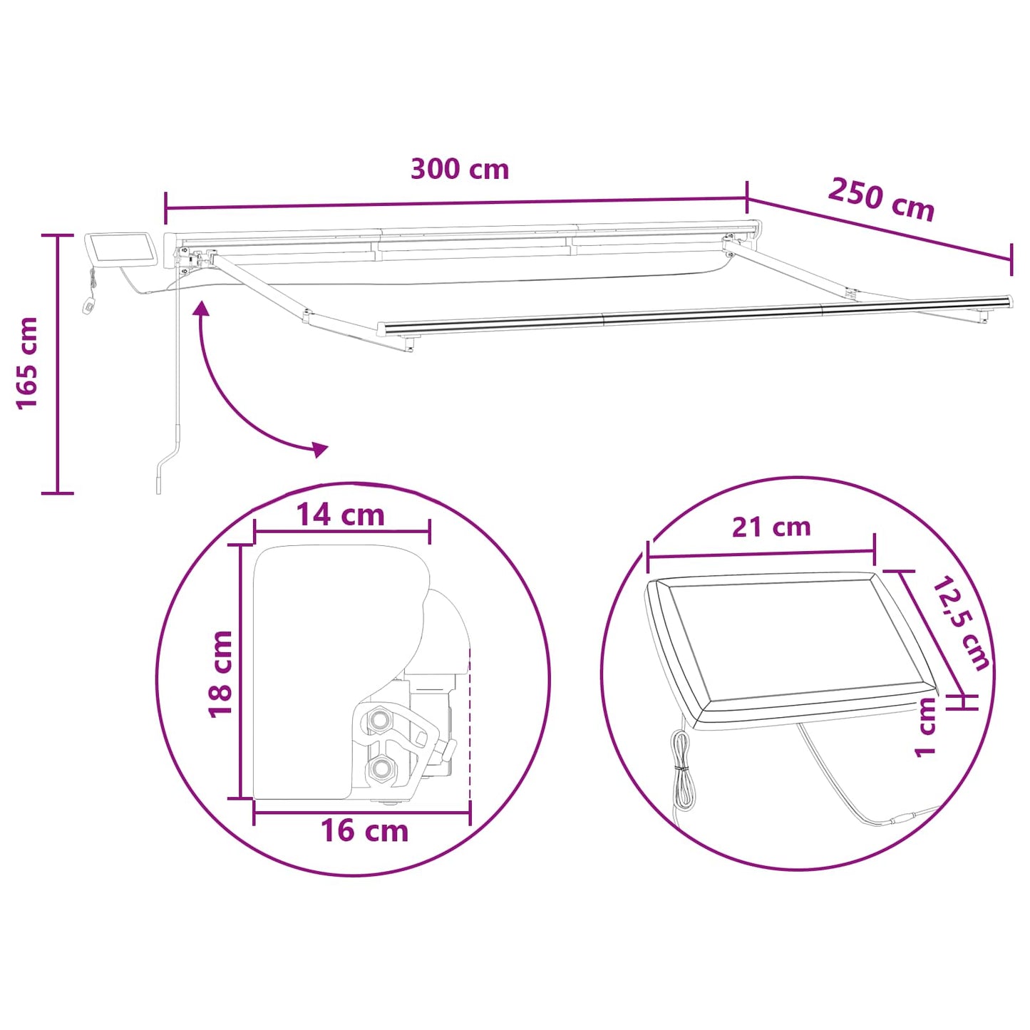 Cornice per Tenda Manuale con LED Sabbia 3 x 2,5 m