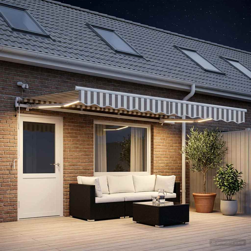 Tenda retrattile Grigio chiaro e bianco 400 × 300 cm Poliestere | homemem39