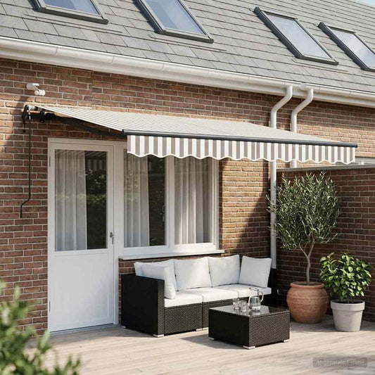 Tenda retrattile Grigio chiaro e bianco 400 × 300 cm Poliestere | homemem39