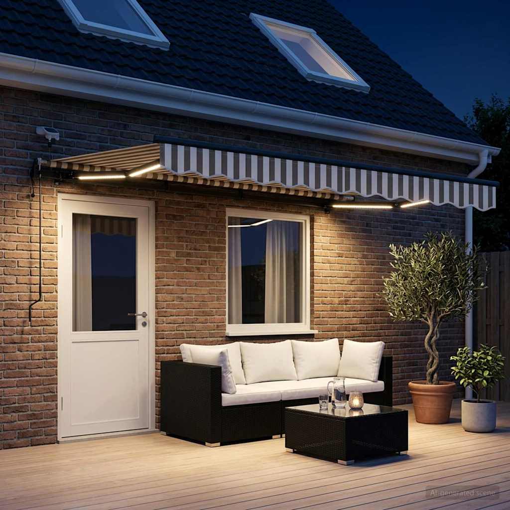 Tenda retrattile Grigio chiaro e bianco 450 × 350 cm Poliestere | homemem39