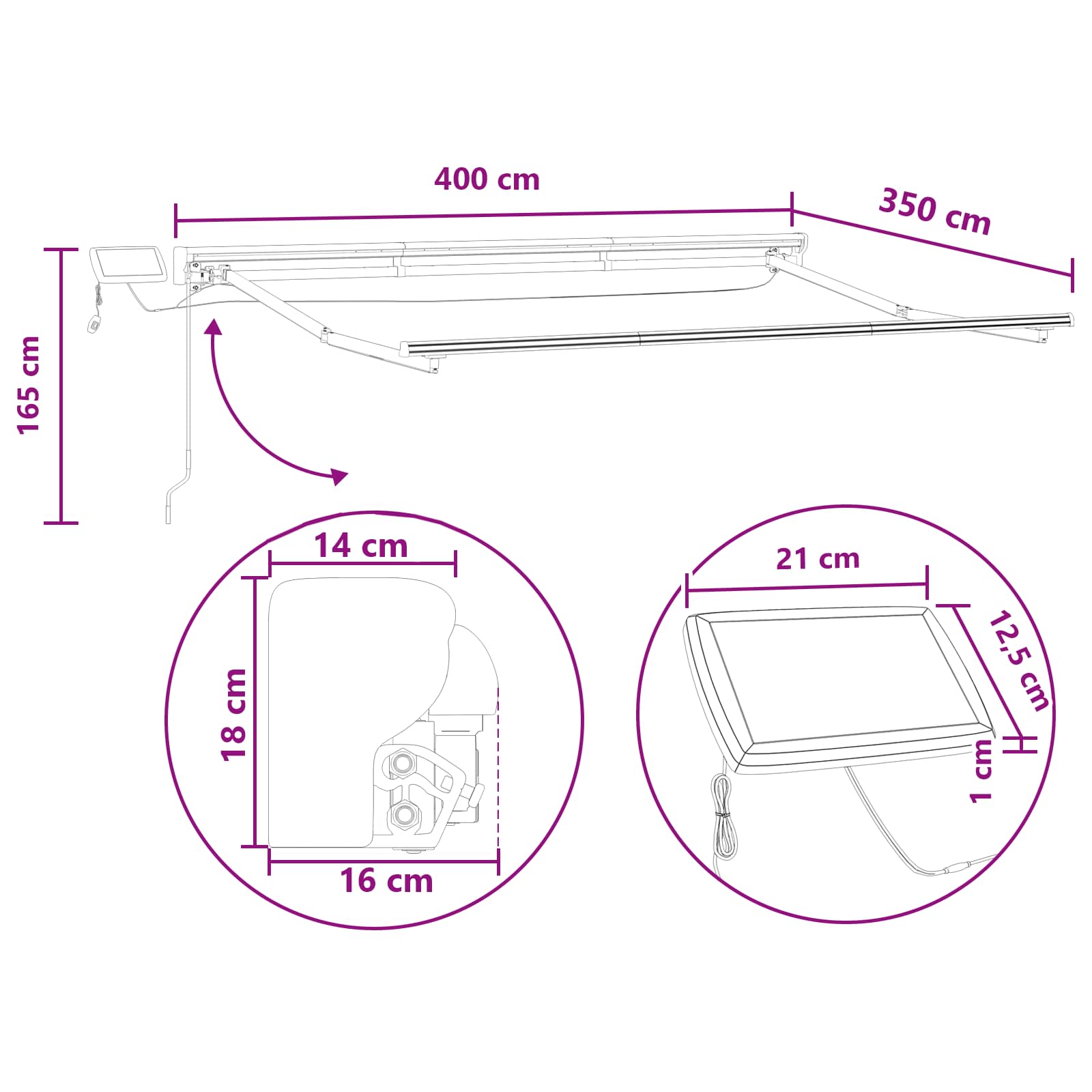 Cornice per Tenda Manuale con LED 4 × 3,5 m | homemem39