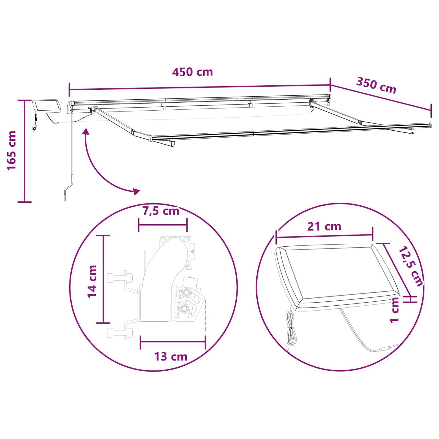 Tenda retrattile Sabbia 450 × 350 cm Tessuto e Alluminio