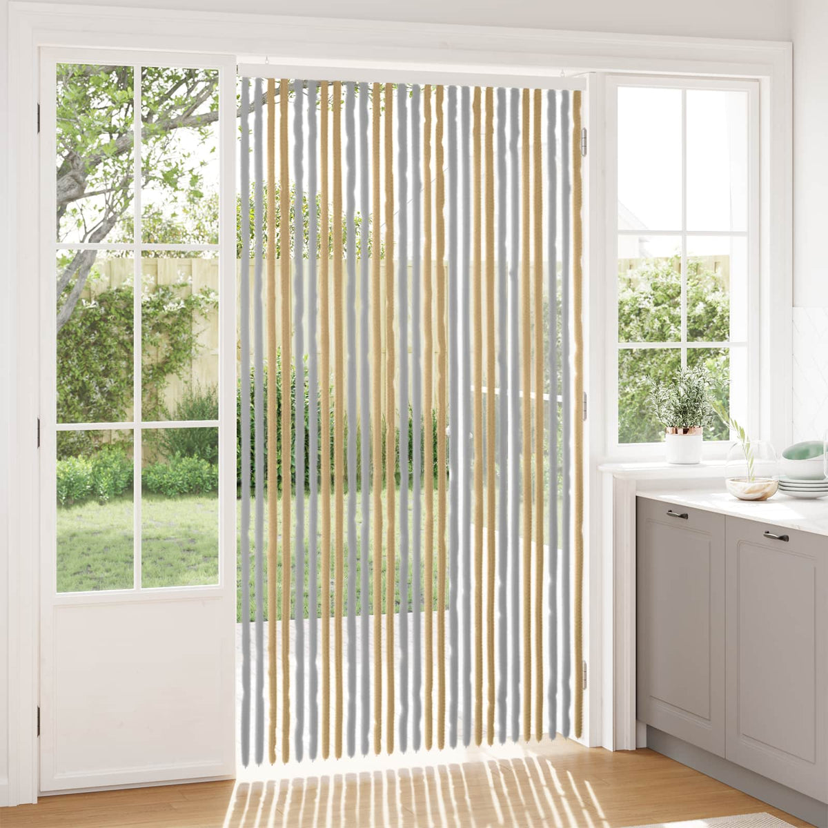 Tenda per insetti in chenille Grigio e Beige 118 x 220 cm | homemem39