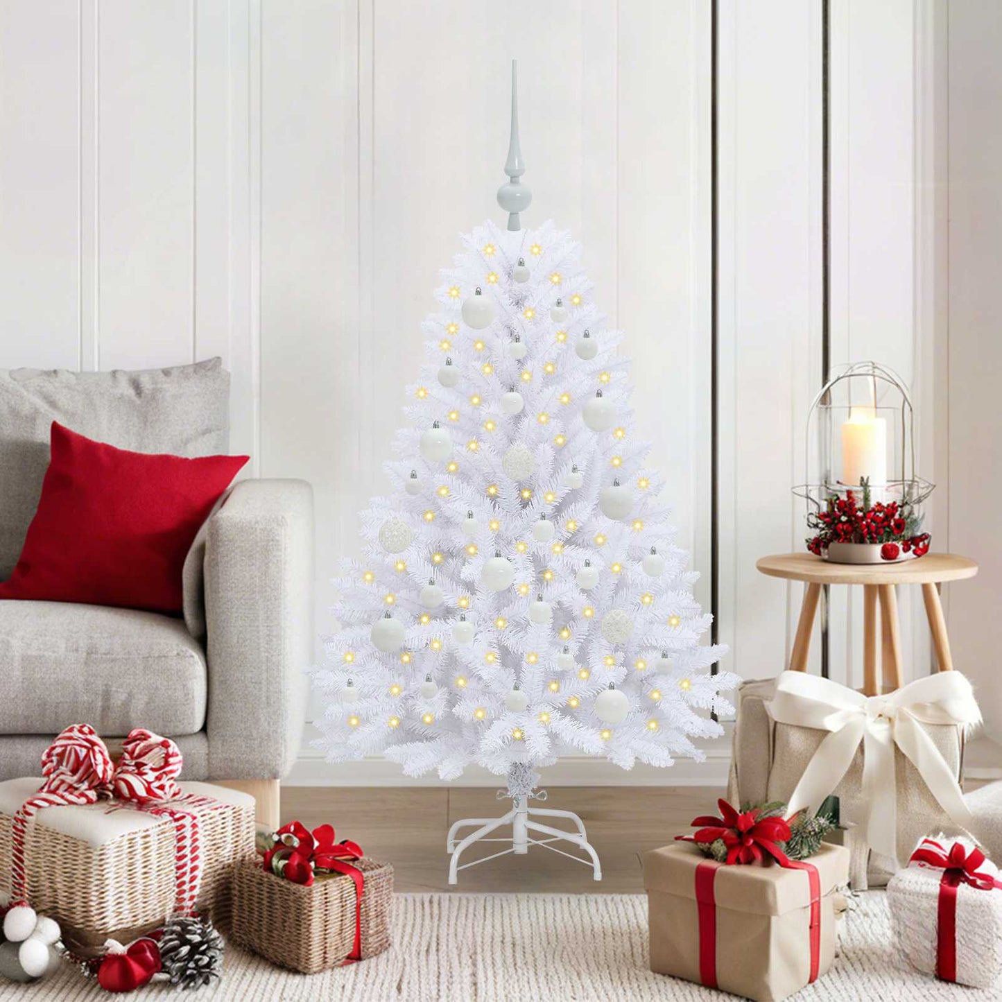 Albero di Natale Artificiale con Rami Pieghevoli Bianco 120 cm