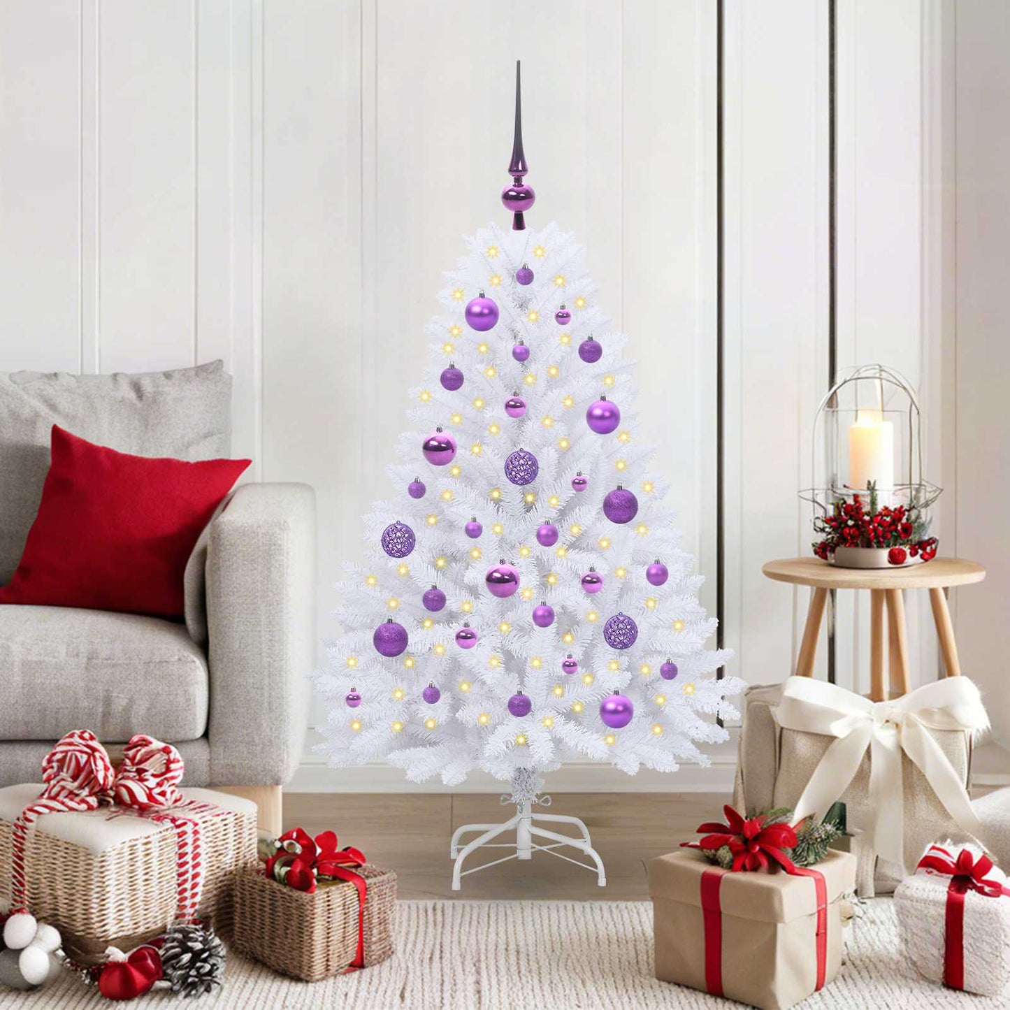 Albero di Natale Artificiale con Rami Pieghevoli Bianco 120 cm