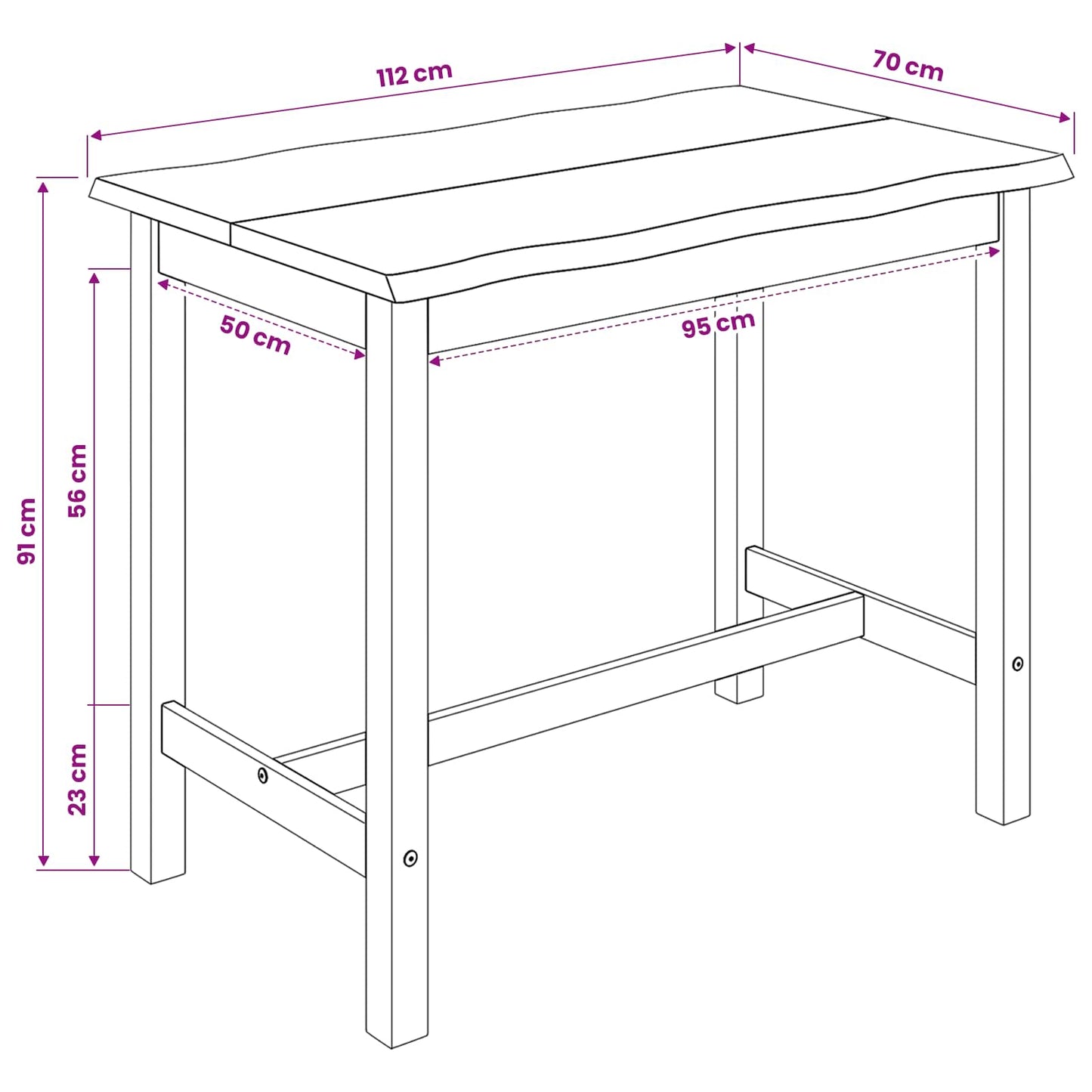 Tavolo Alto EKAI Bianco 112 x 70 x 91 cm Legno Massello di Pino