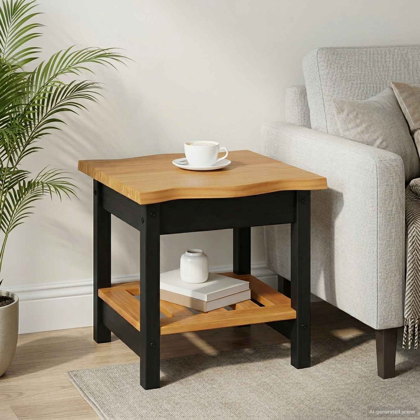 Tavolo laterale con lo scaffale EKAI Nero 50 x 50 x 45,5 cm | homemem39