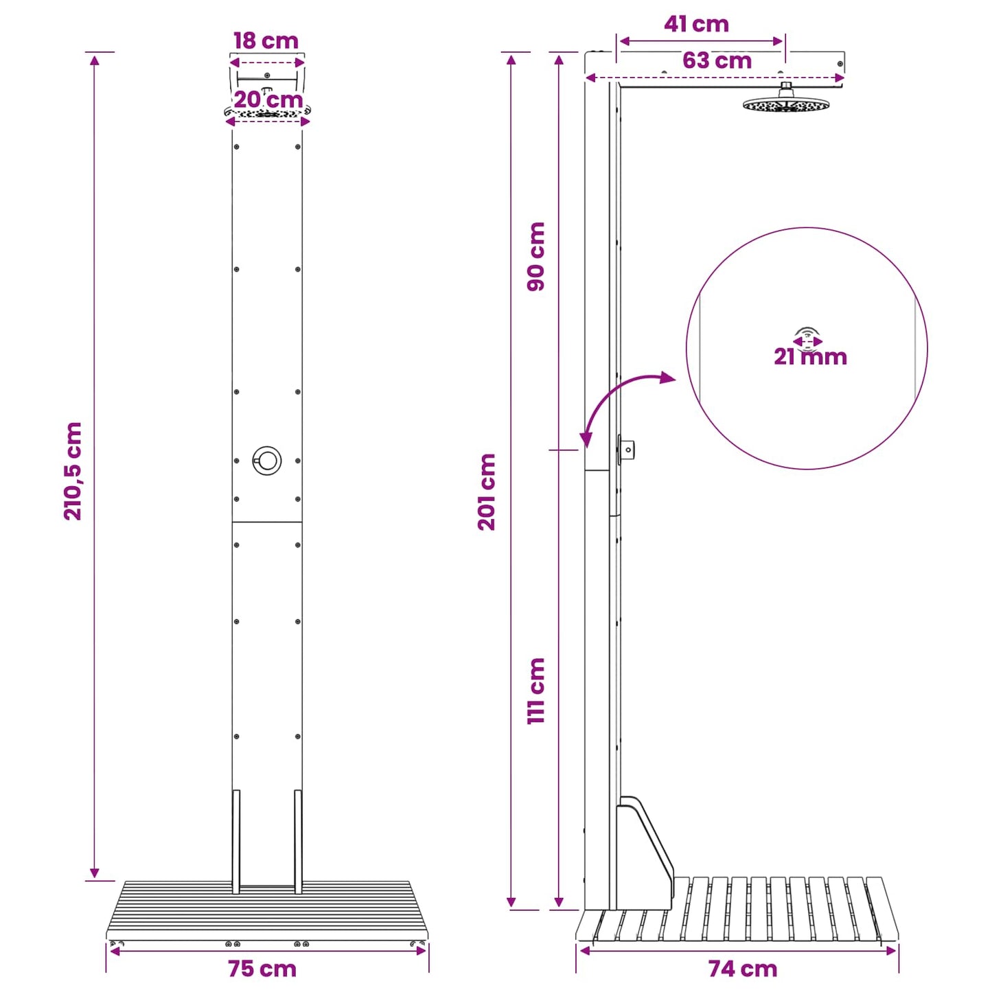 Doccia da esterno 210,5 cm Bianco | homemem39