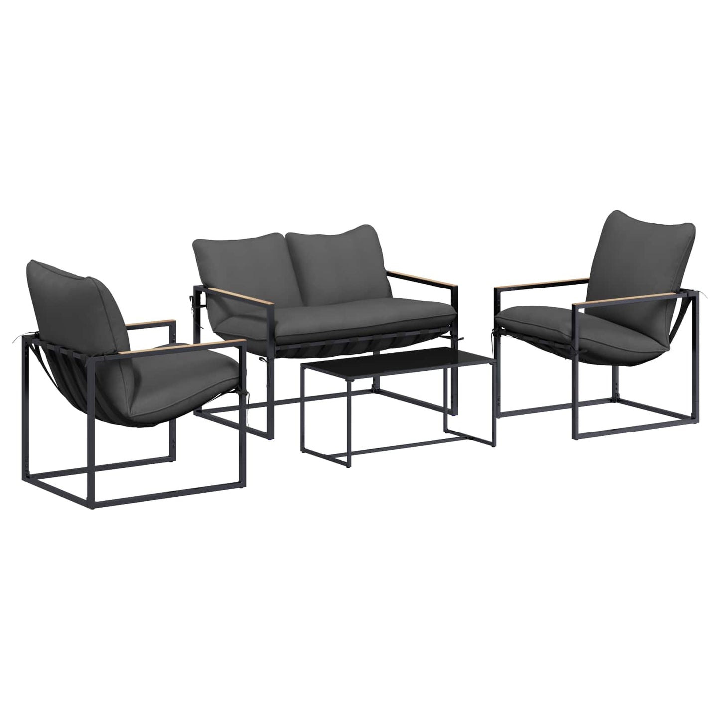 Set Divano da Giardino 4 pcs Nero e antracite Acciaio | homemem39