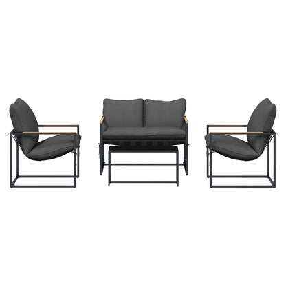 Set Divano da Giardino 4 pcs Nero e antracite Acciaio | homemem39