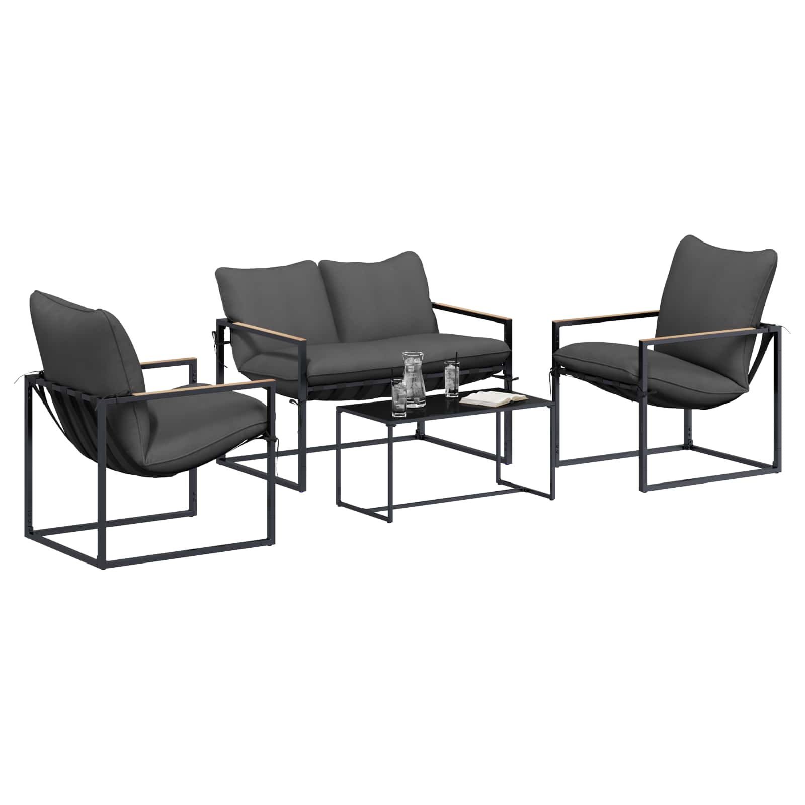 Set Divano da Giardino 4 pcs Nero e antracite Acciaio | homemem39