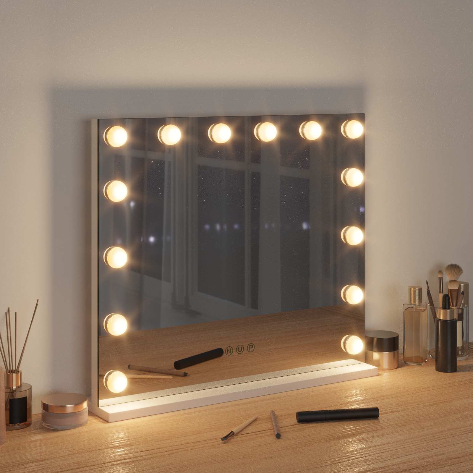 Specchio LED da Vanità Bianco 50 x 10 x 44 cm Vetro e acciaio | homemem39