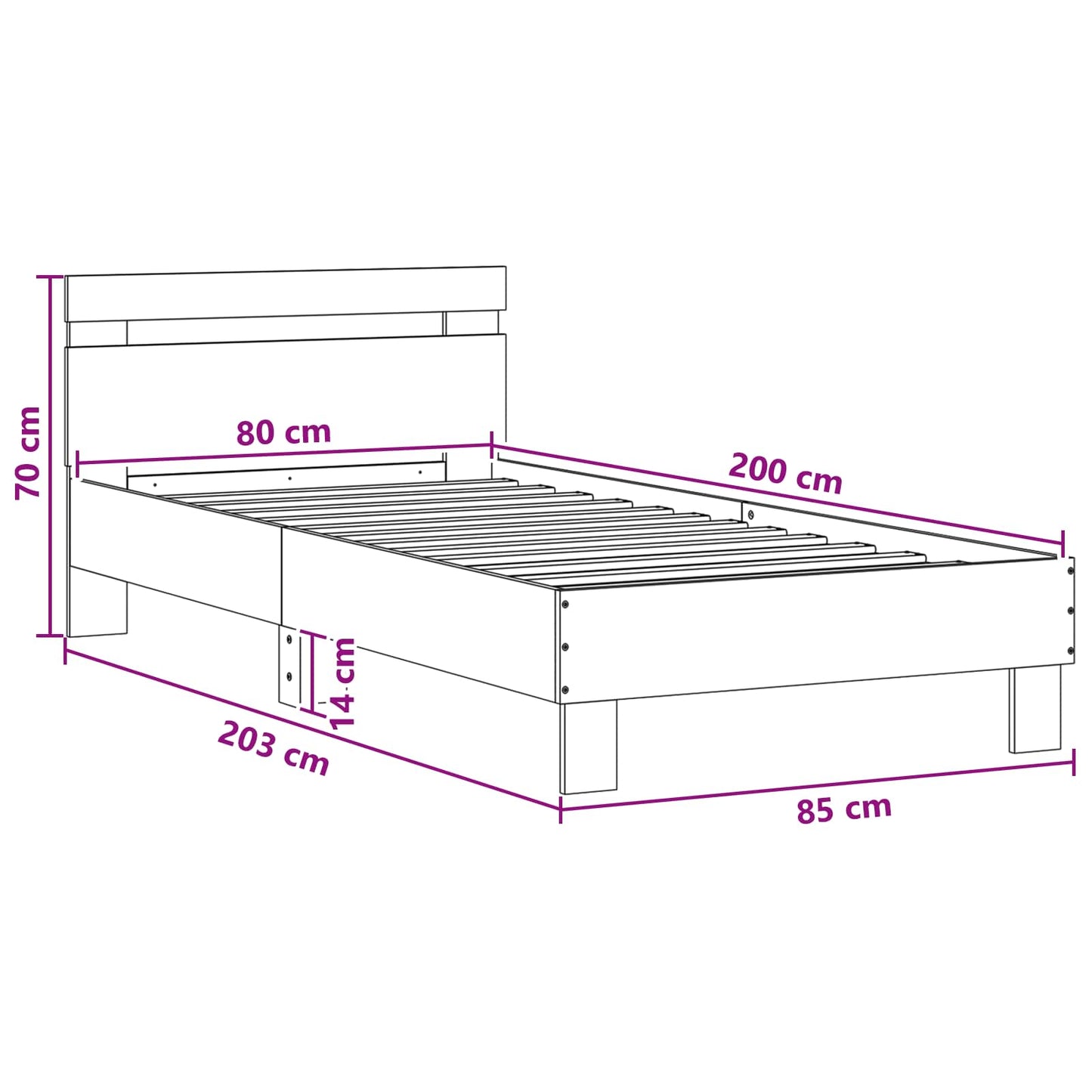 Letto con LED Rovere Nero 80 x 200 cm Legno ingegnerizzato | homemem39