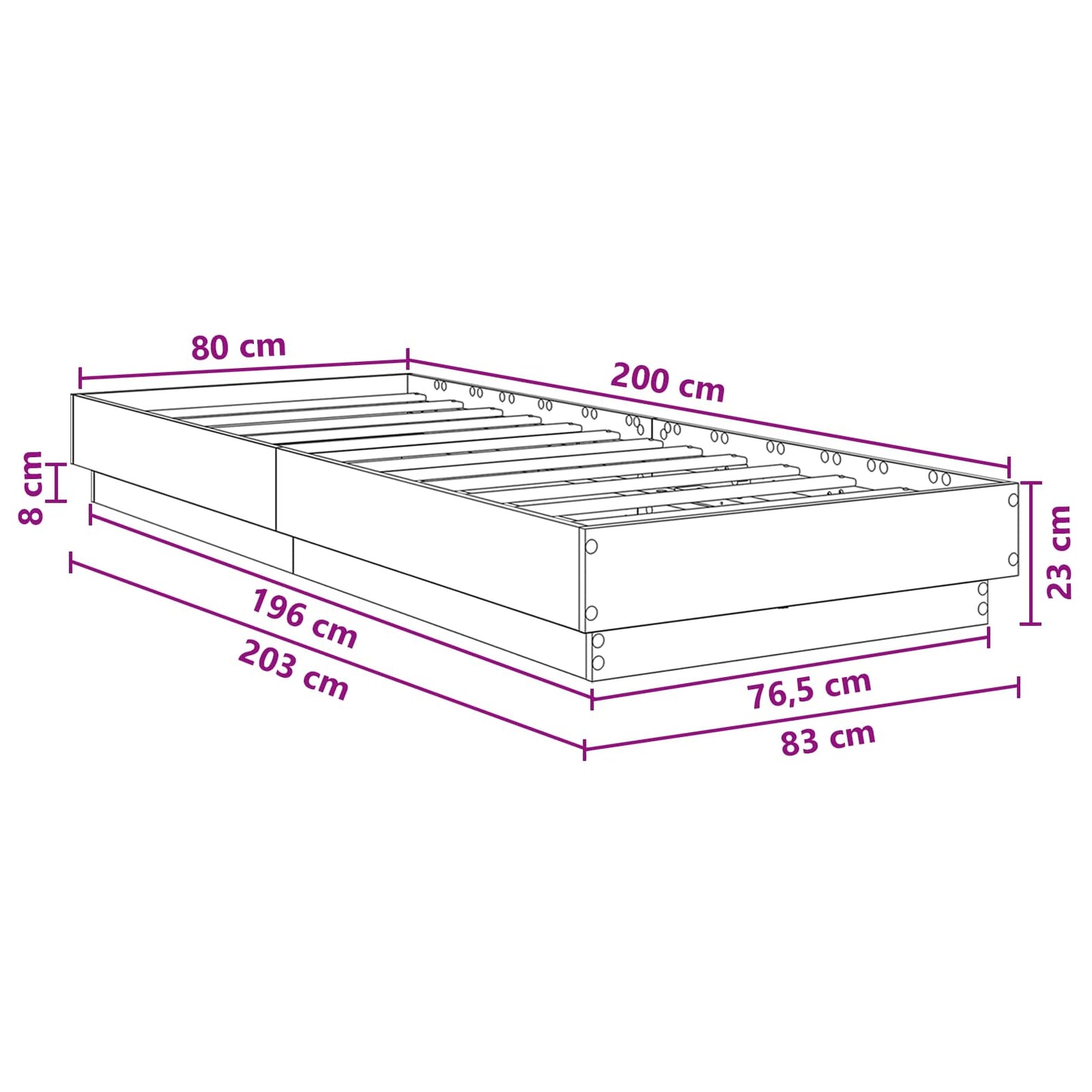 Letto con LED Sonoma grigio 80 x 200 cm Legno ingegnerizzato | homemem39