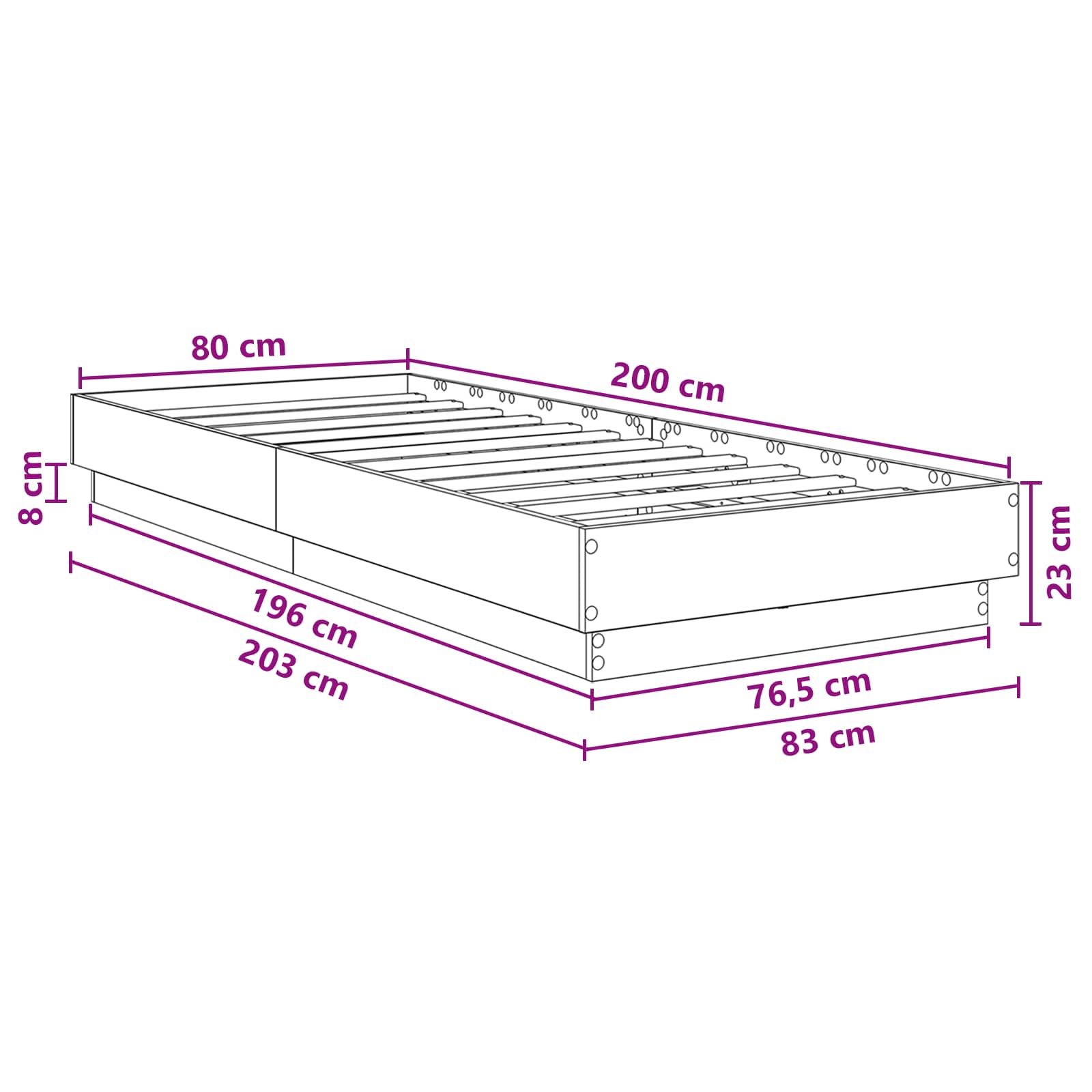 Letto con LED Sonoma grigio 80 x 200 cm Legno ingegnerizzato | homemem39