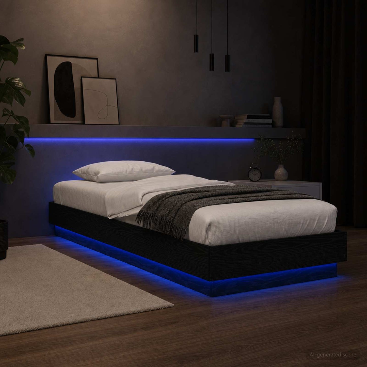 Letto con LED Rovere Nero 80 x 200 cm Legno ingegnerizzato