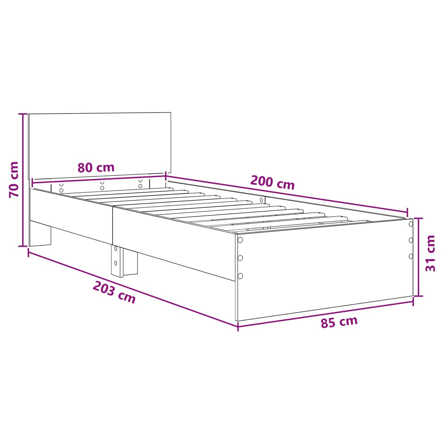 Struttura letto con testata Bianco 80 x 200 cm | homemem39