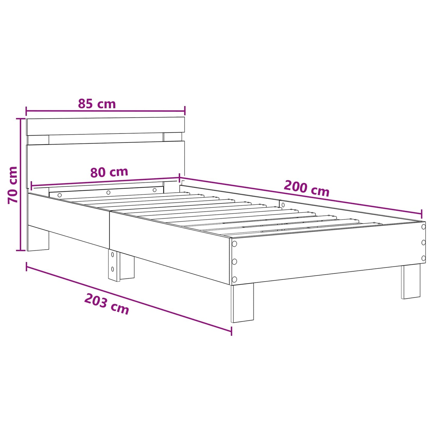 Struttura letto con testata Rovere Fumo 80 x 200 cm | homemem39