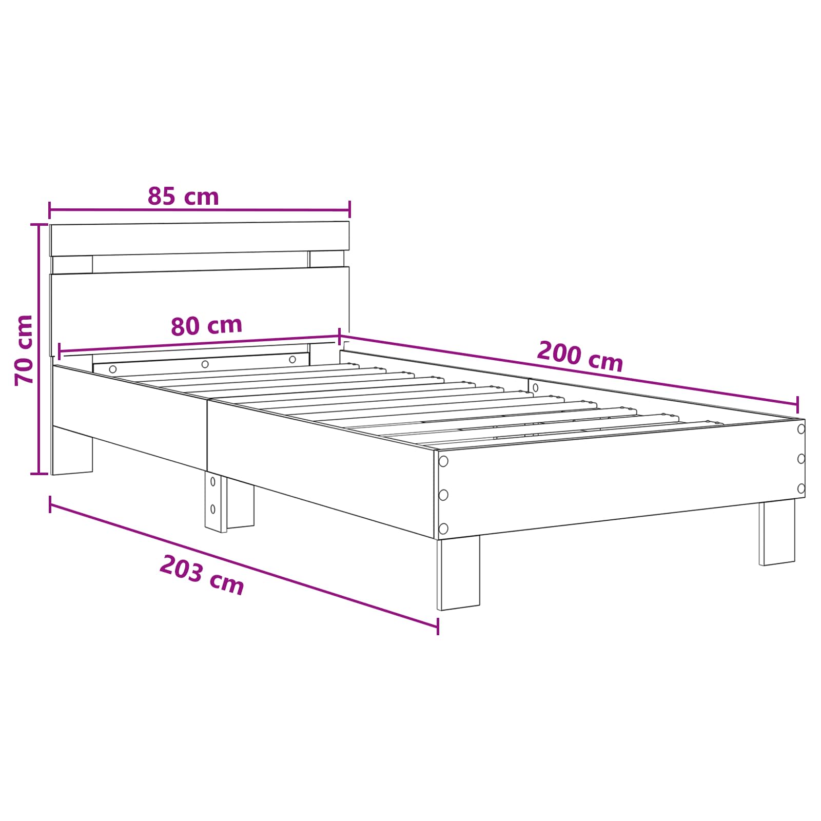 Struttura letto con testata Rovere Fumo 80 x 200 cm | homemem39