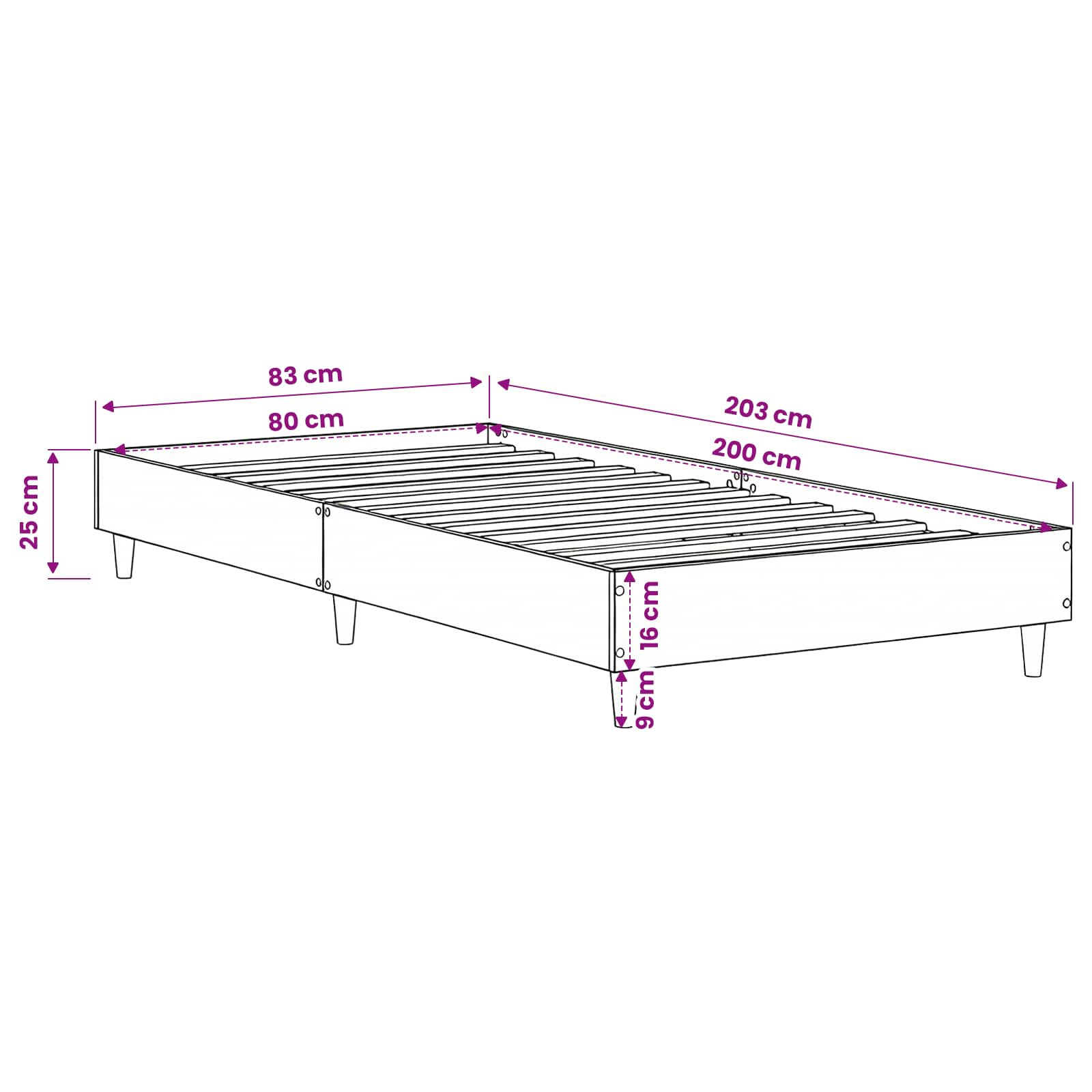 Struttura del letto Rovere Artigianale 80 x 200 cm | homemem39