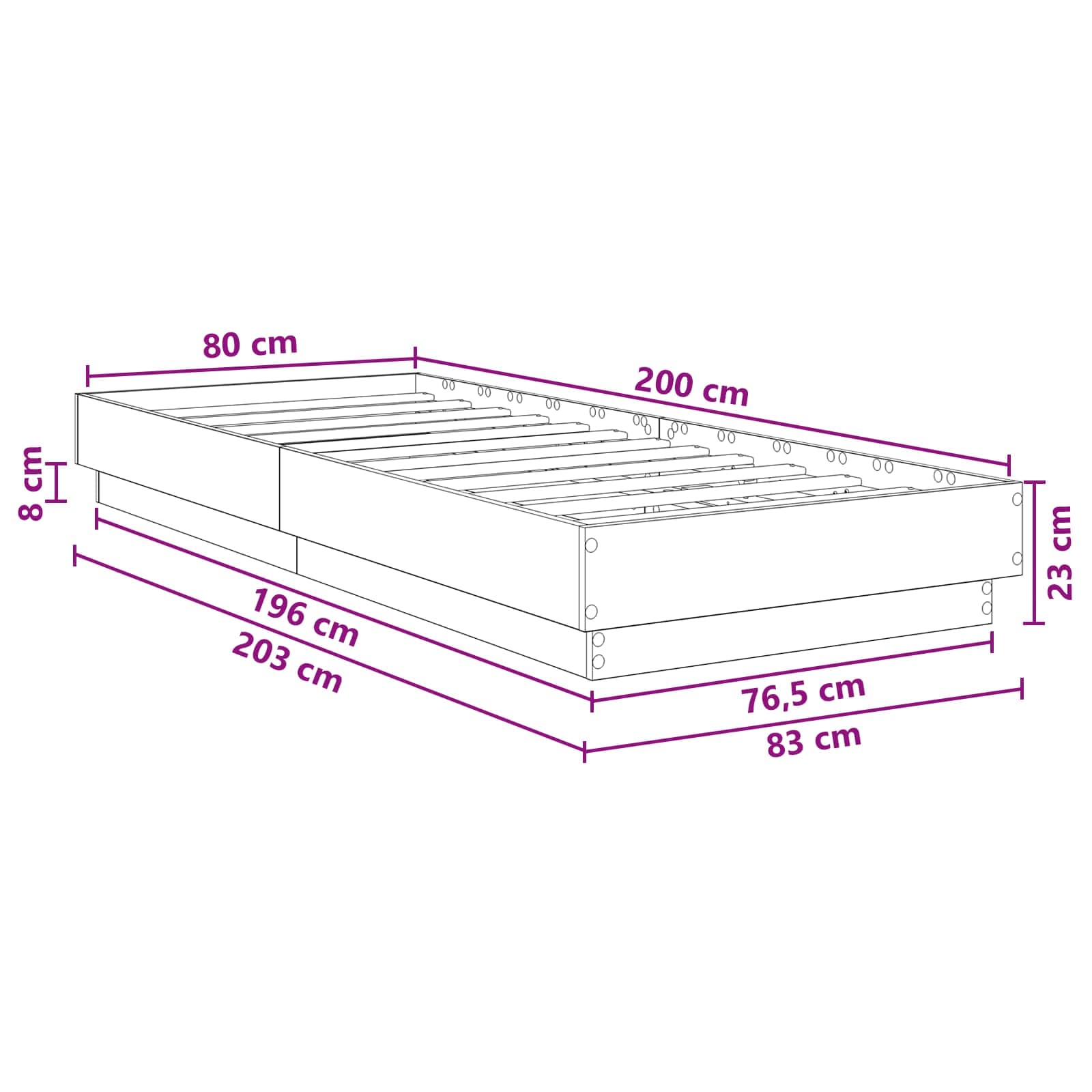 Struttura letto a pavimento Rovere Sonoma 80 x 200 cm | homemem39