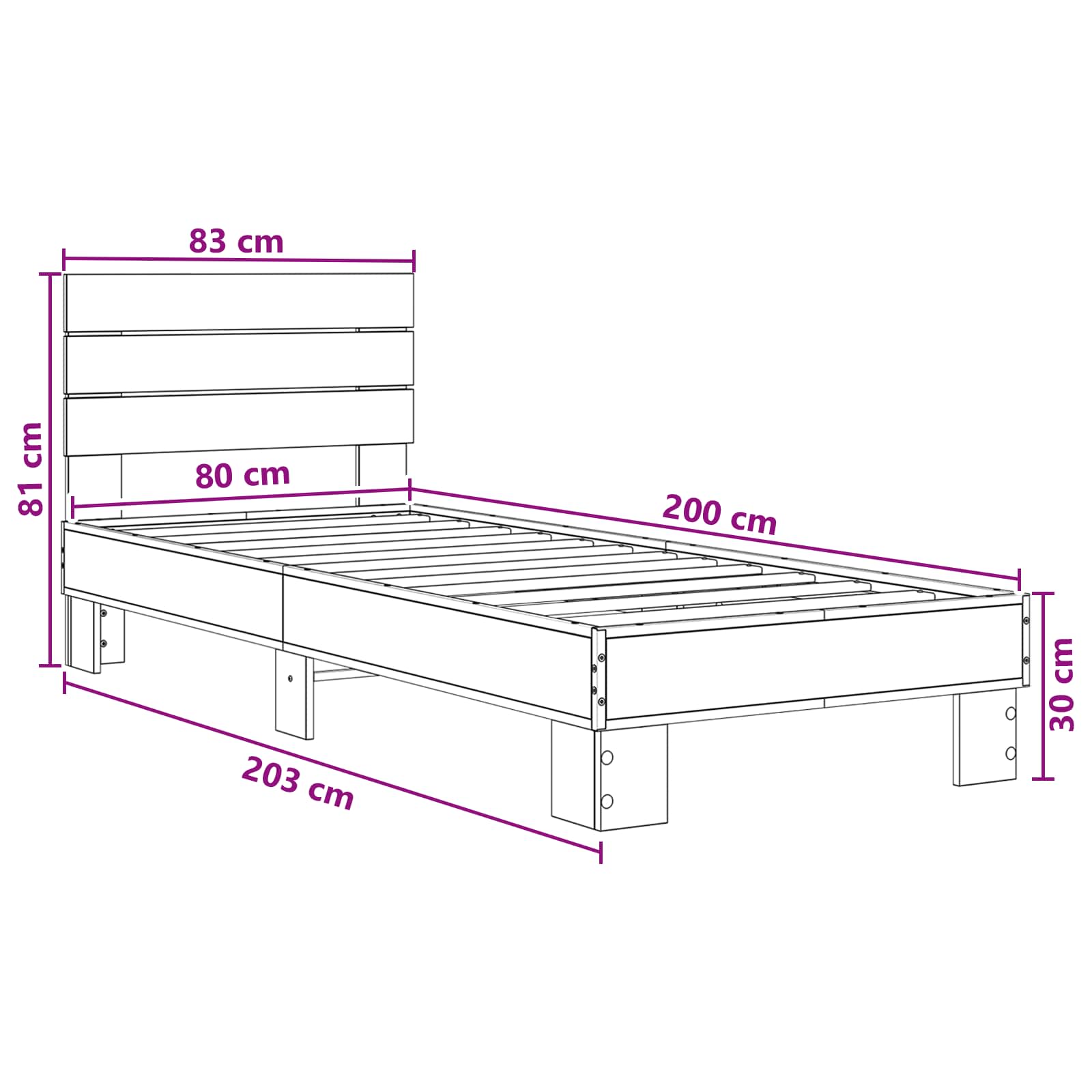 Struttura letto con testata Rovere Fumo 80 x 200 cm | homemem39