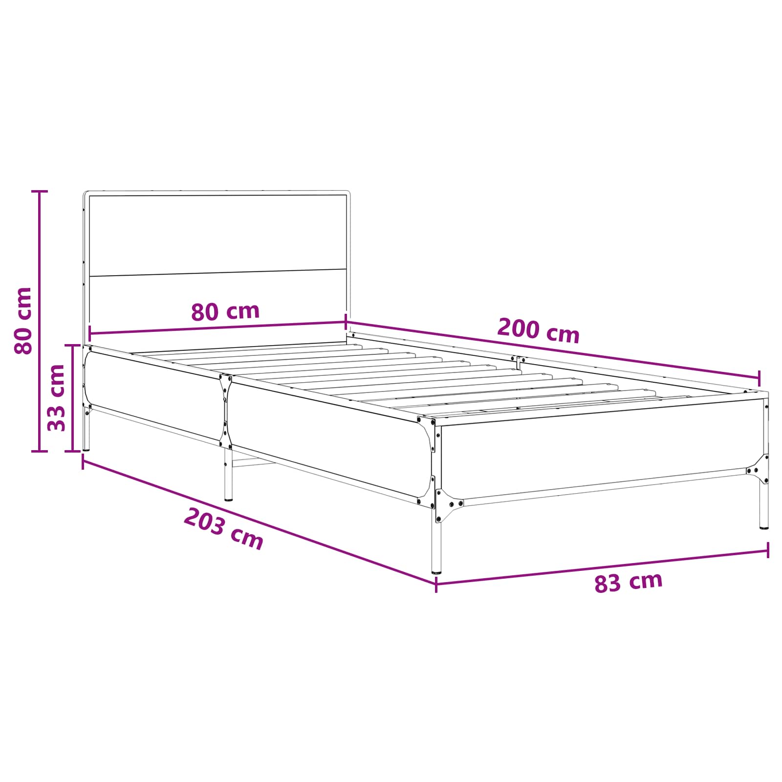 Struttura letto con testata Rovere Sonoma 80 x 200 cm | homemem39
