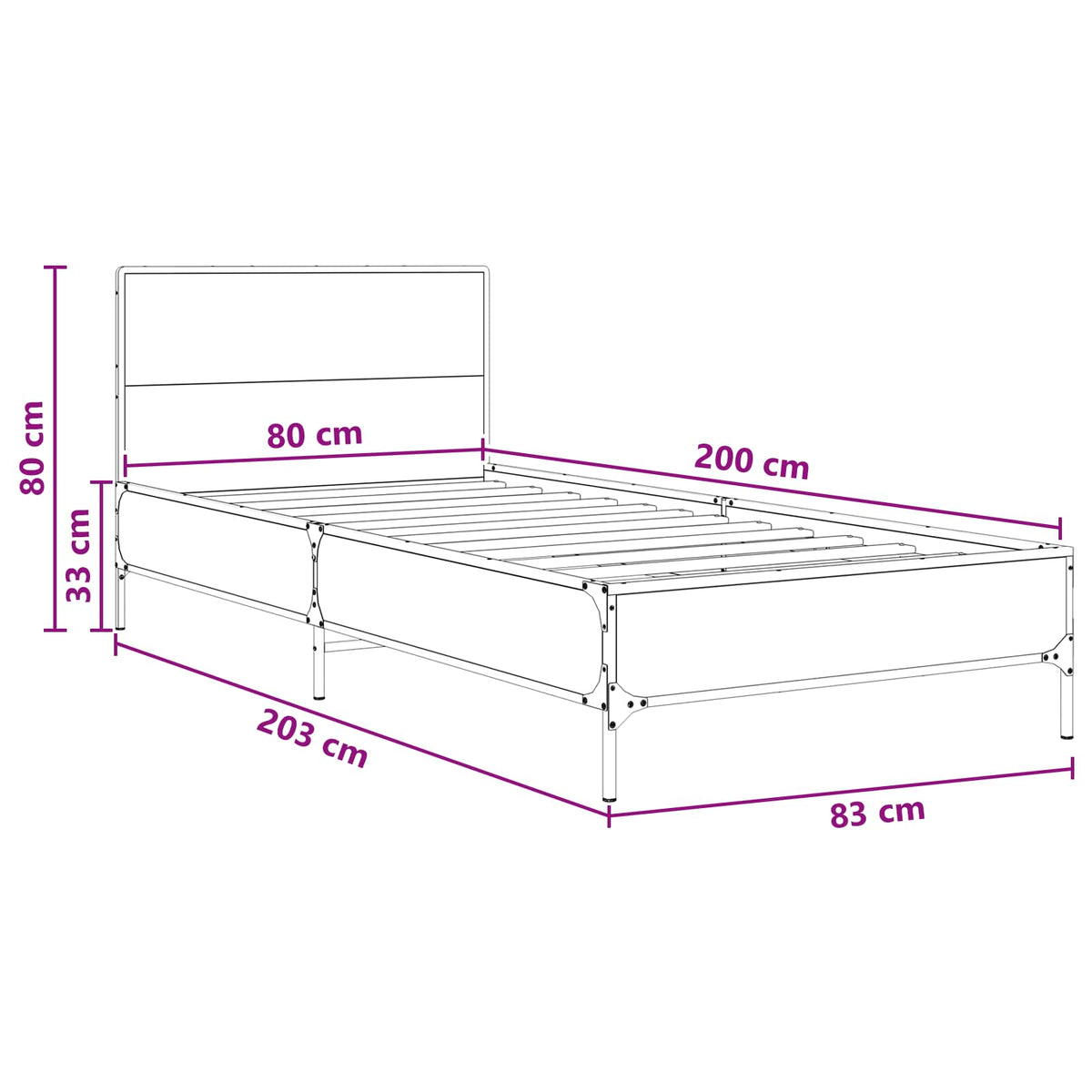 Struttura letto con testata Rovere Artigianale 80 x 200 cm