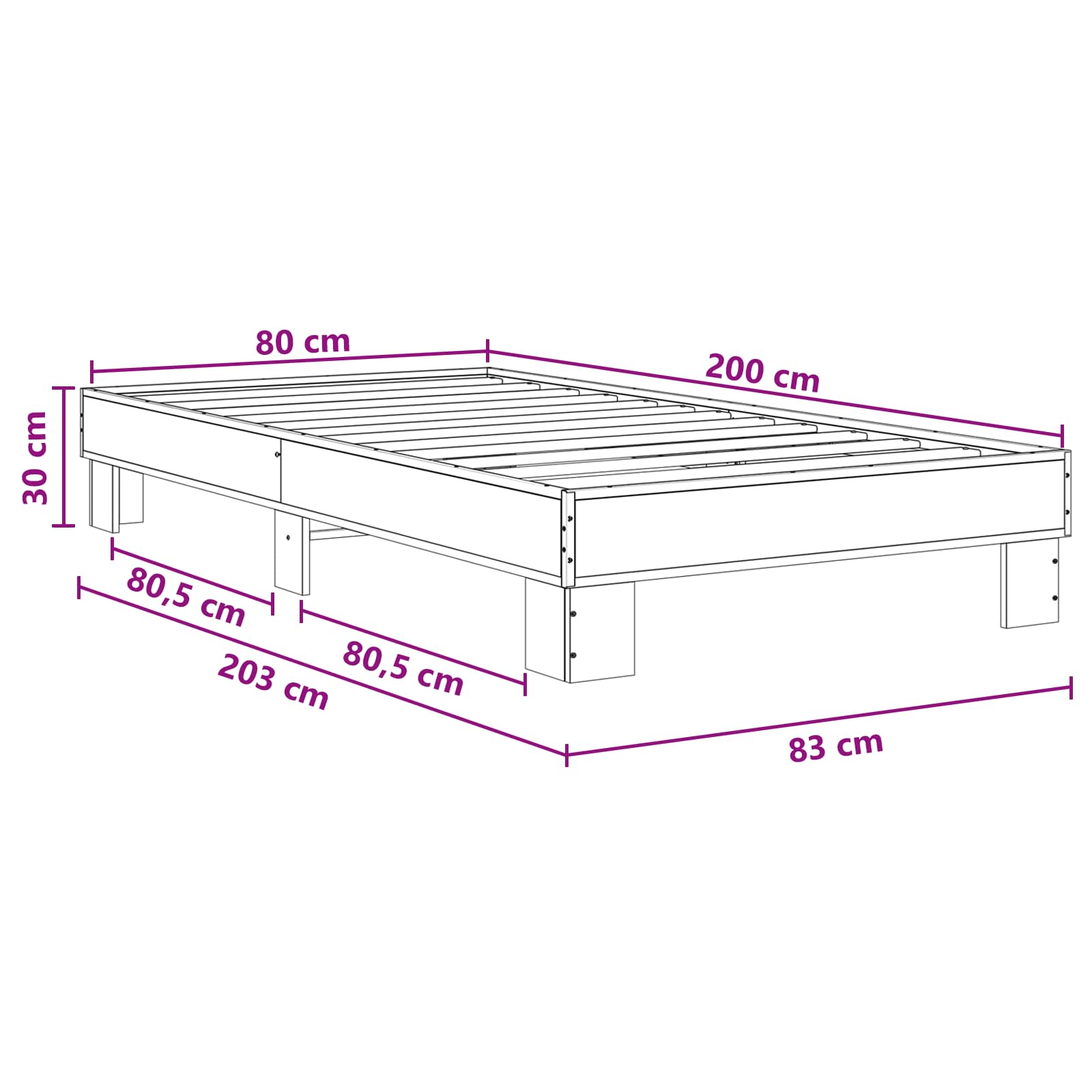 Struttura del letto Sonoma grigio 80 x 200 cm | homemem39