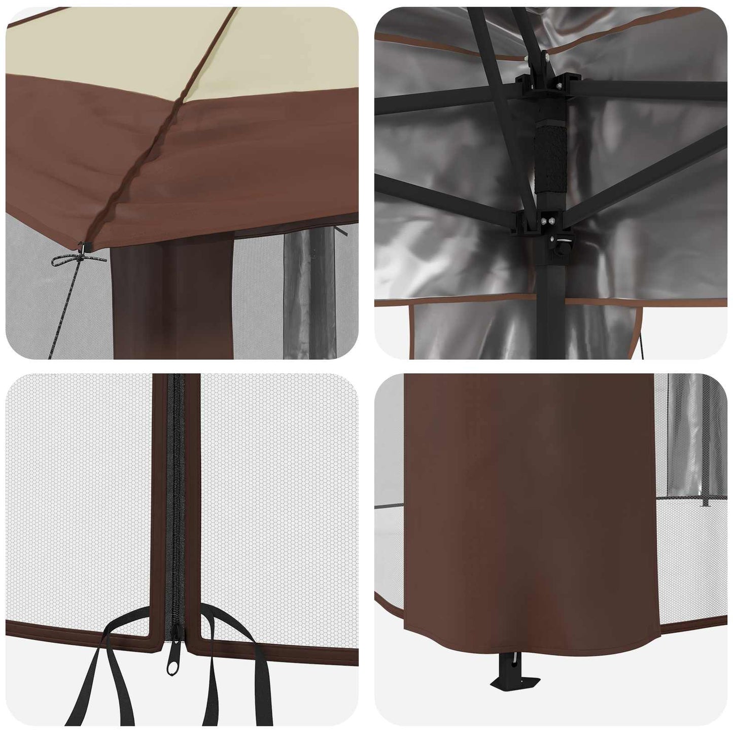 Gazebo con 4 Pareti 2,6 x 2,6 m Crema e Marrone | homemem39