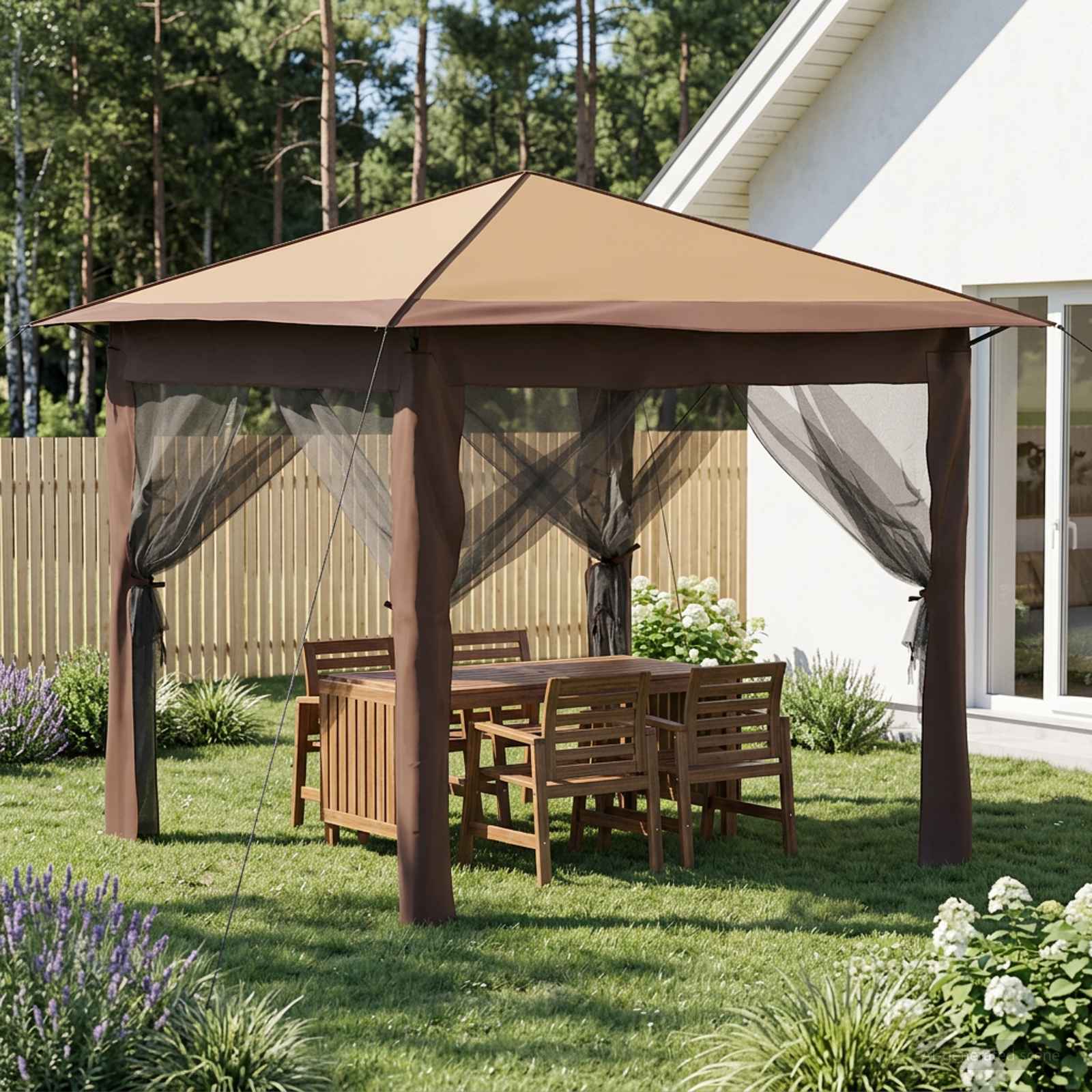 Gazebo con 4 Pareti 2,6 x 2,6 m Beige e Marrone | homemem39