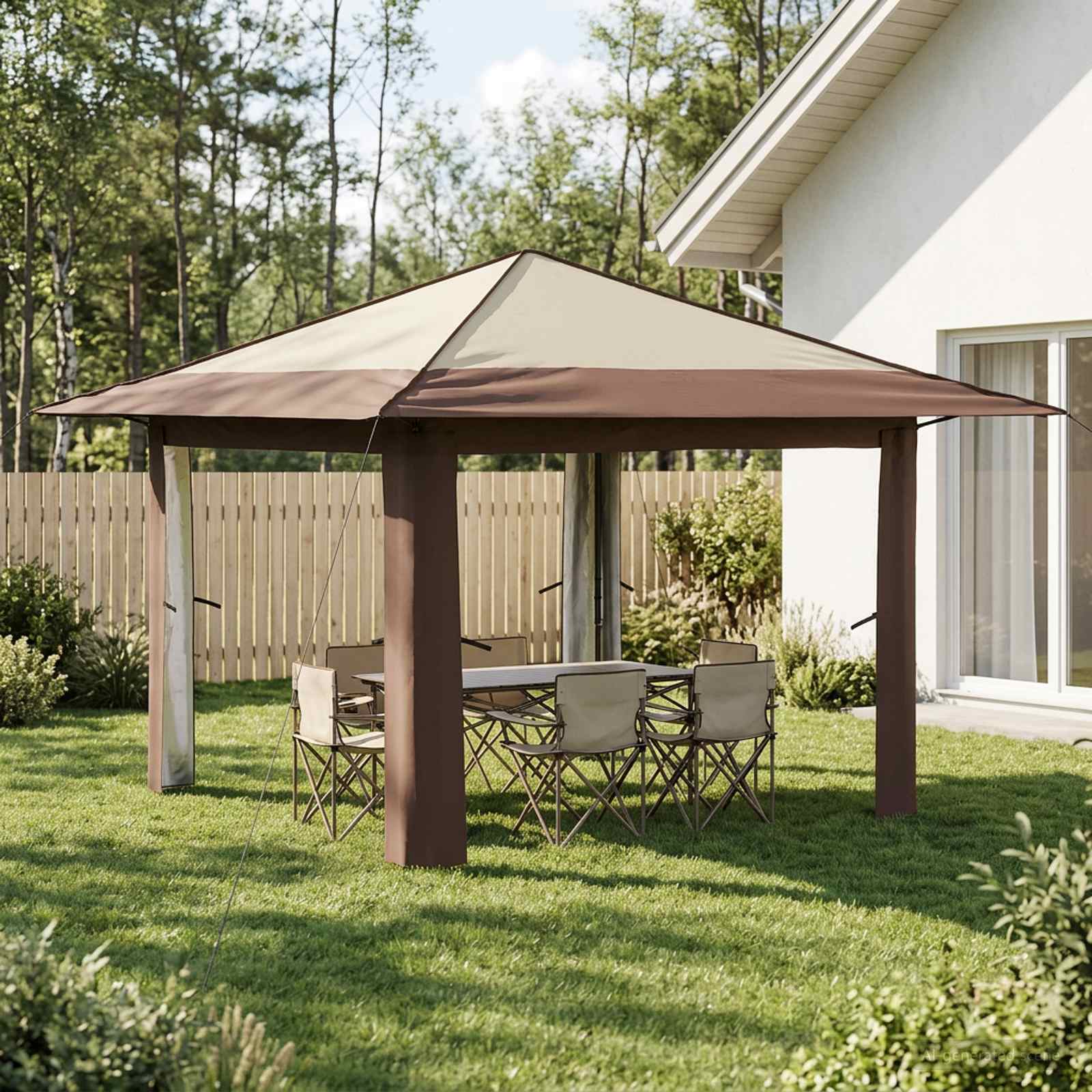 Gazebo senza Parete 3,3 x 3,3 m Crema e Marrone | homemem39