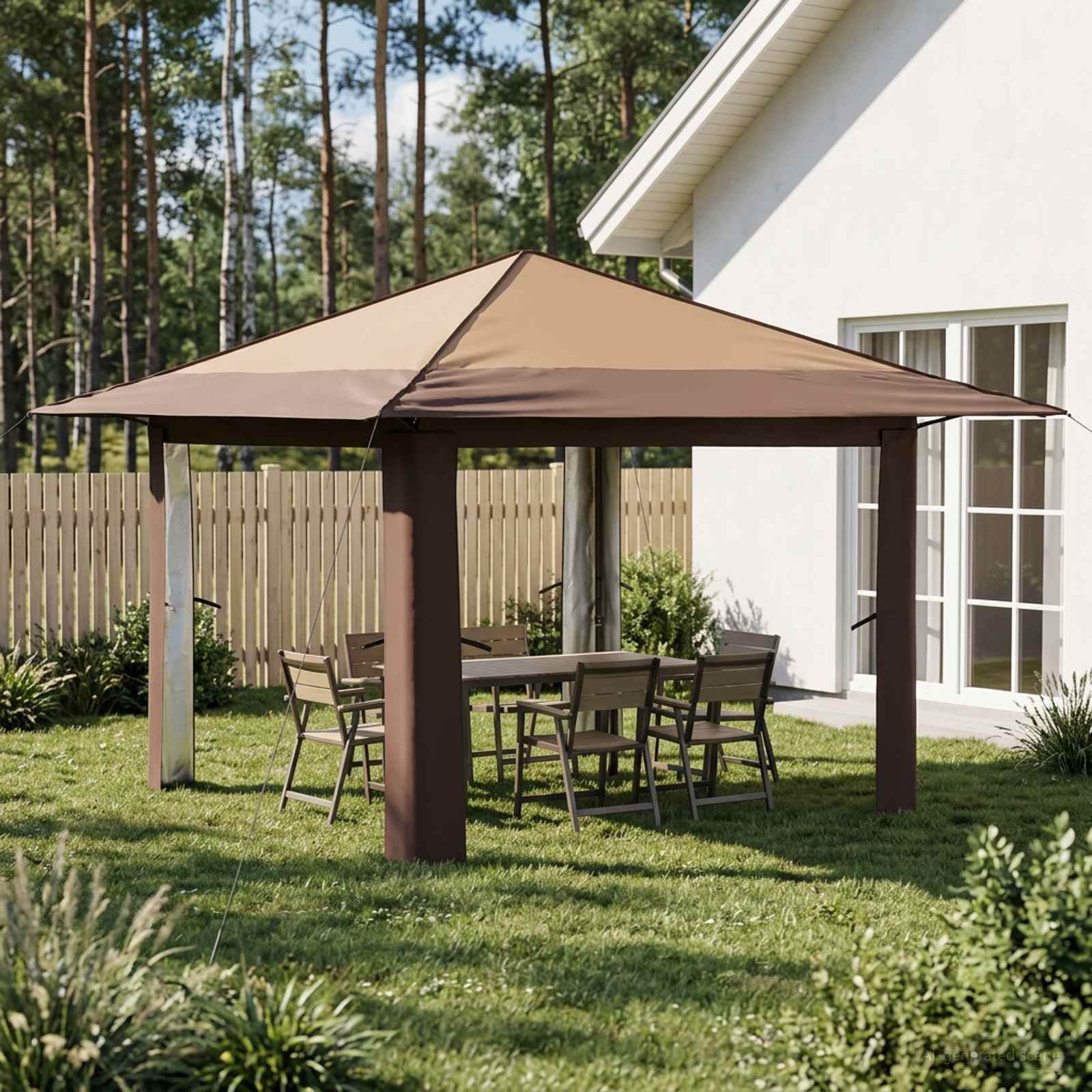 Gazebo senza Parete 3,3 x 3,3 m Beige e Marrone | homemem39