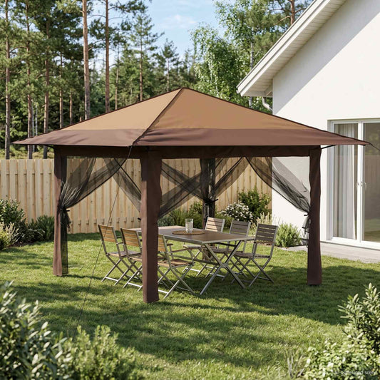 Gazebo con 4 Pareti 3,3 x 3,3 m Beige e Marrone | homemem39