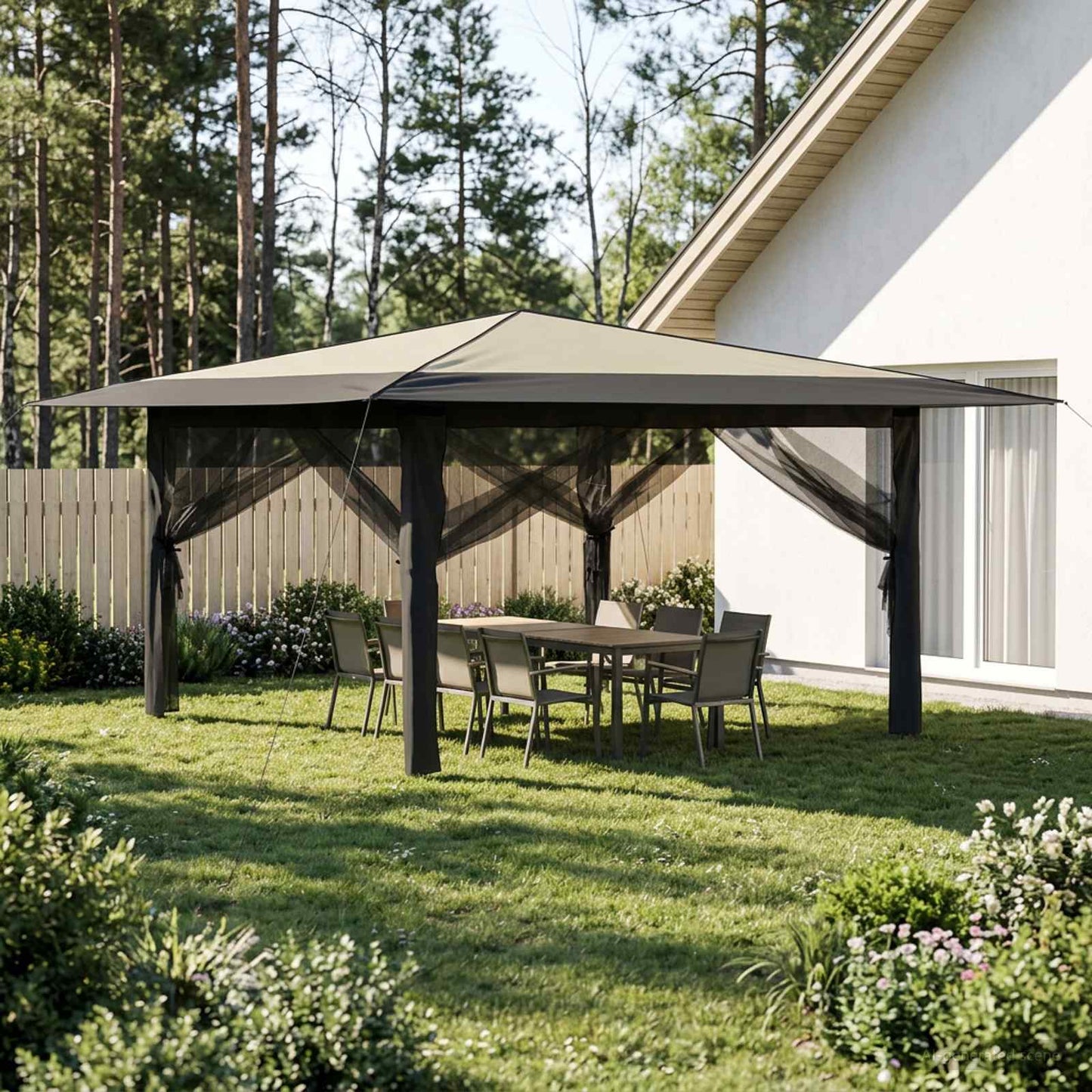 Gazebo con 4 Pareti Laterali 4 x 4 m Crema e Antracite | homemem39