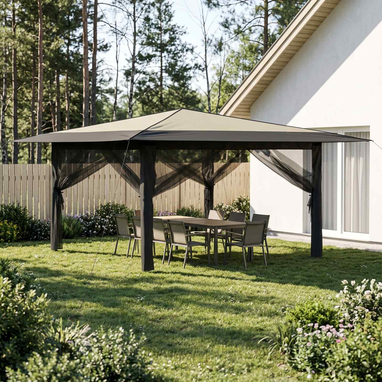 Gazebo con 4 Pareti Laterali 4 x 4 m Crema e Antracite | homemem39