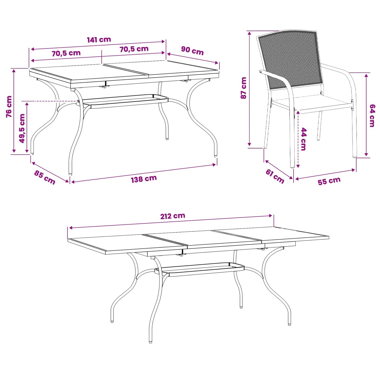 Set da Pranzo per Giardino 9 pcs Antracite 212 x 90 x 76 cm | homemem39