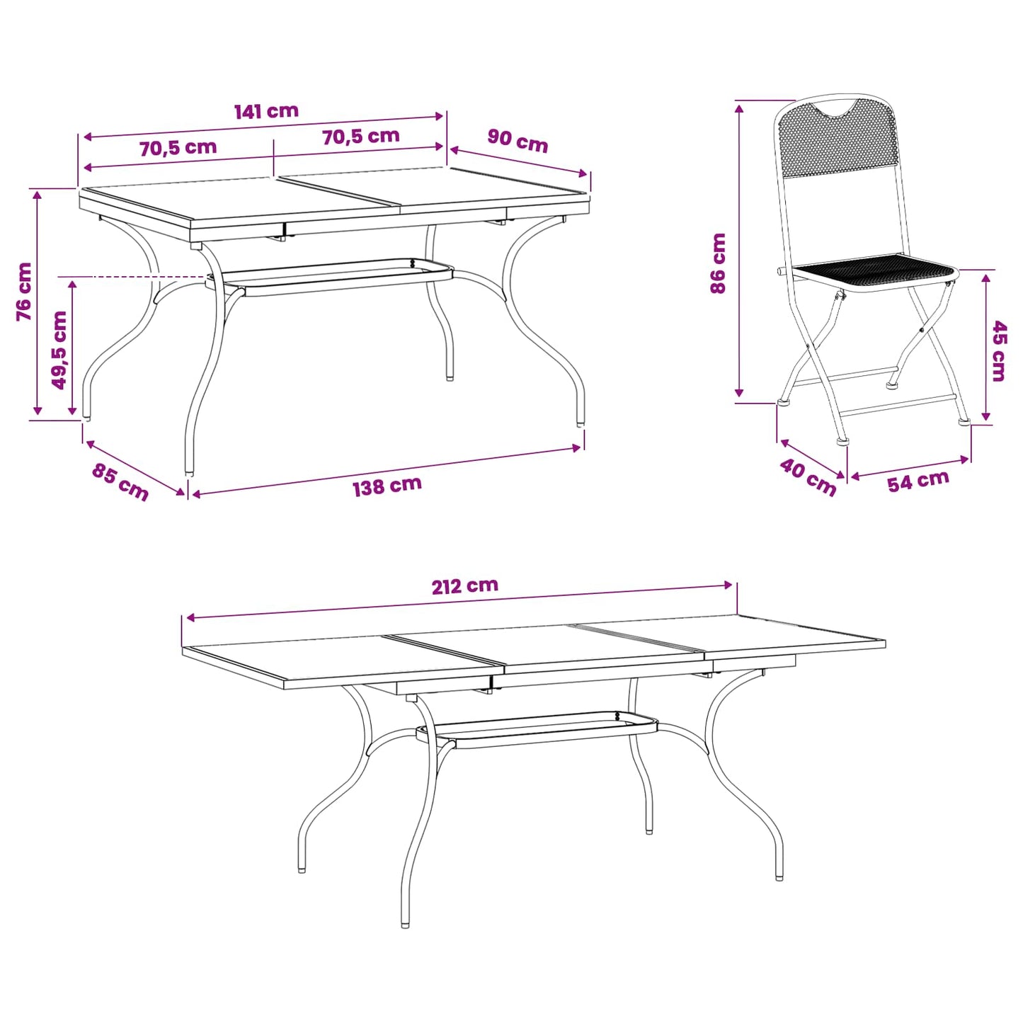 Set da Pranzo per Giardino 7 pcs Antracite 212 x 90 x 76 cm | homemem39