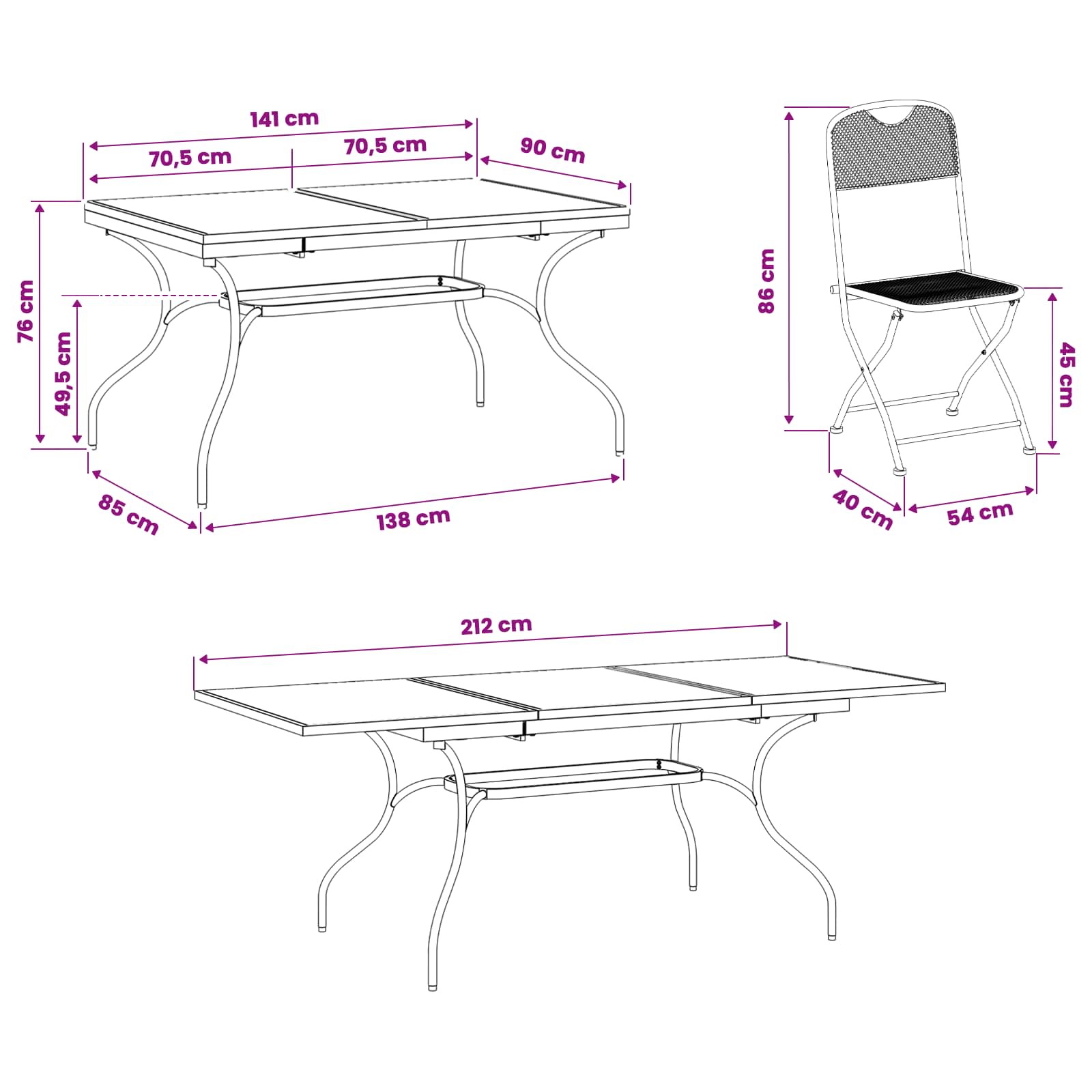 Set da Pranzo per Giardino 9 pcs Antracite 212 x 90 x 76 cm | homemem39