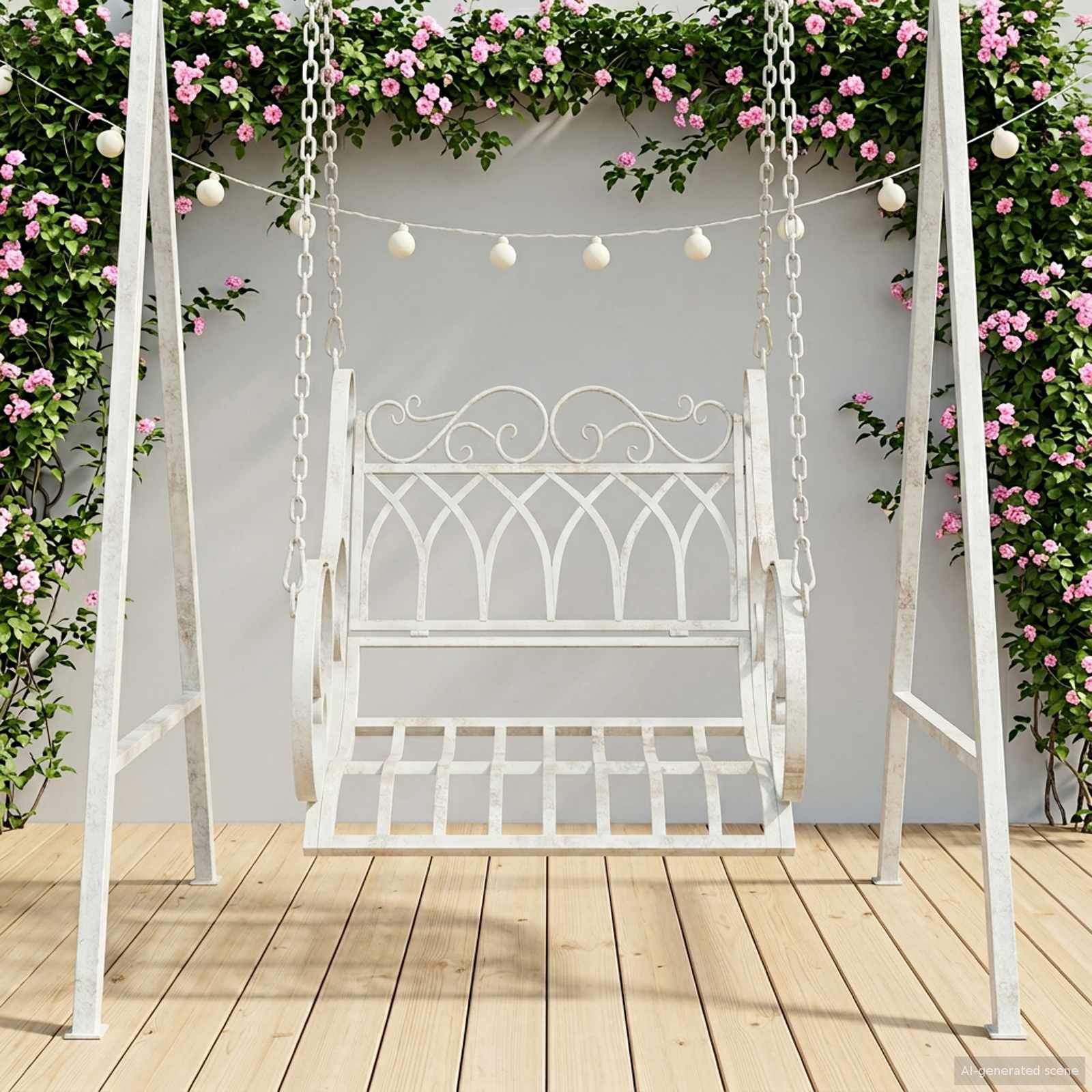 Panchina a Dondolo Acciaio 71 x 75 x 59 cm Bianco Antico | homemem39