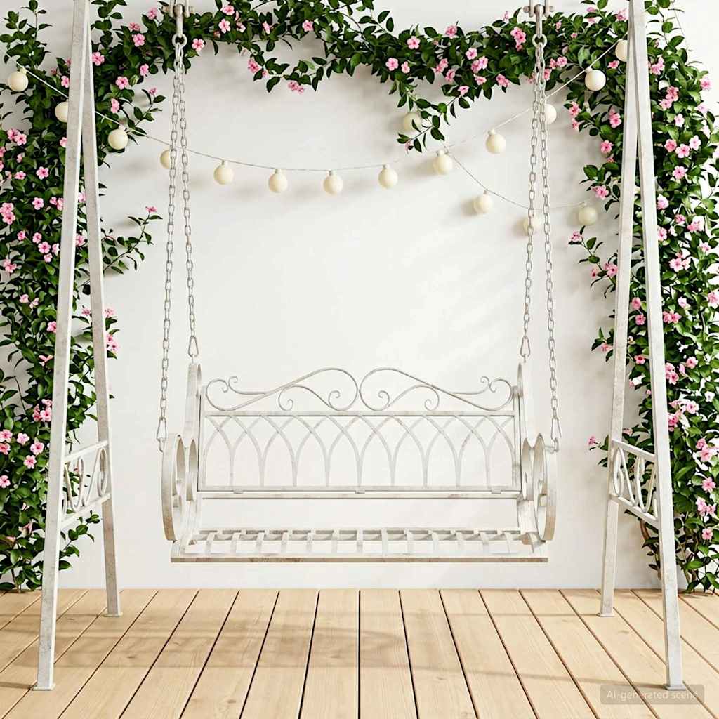 Panchina a Dondolo Acciaio 109 x 75 x 59 cm Bianco Antico | homemem39