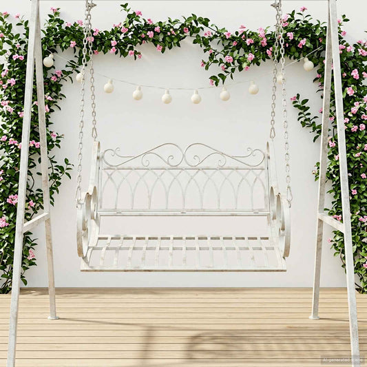 Panchina a Dondolo Acciaio 109 x 75 x 59 cm Bianco Antico
