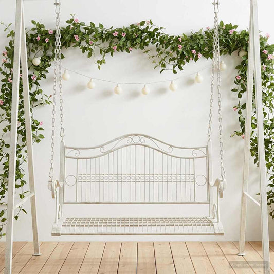 Panchina a Dondolo Acciaio 115 x 61 x 63 cm Bianco Antico