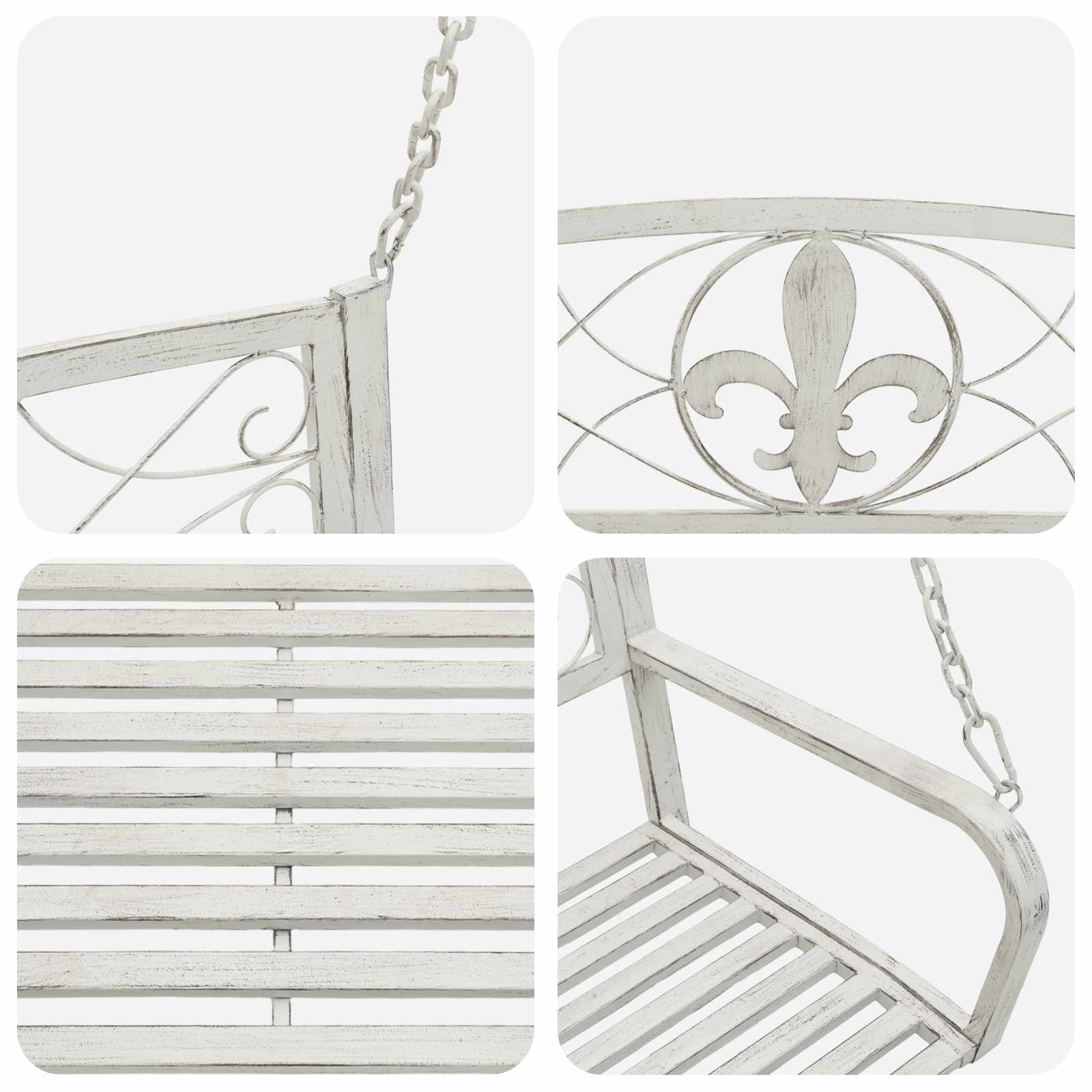 Panchina a Dondolo Acciaio 71,5 x 59 x 55 cm Bianco Antico | homemem39
