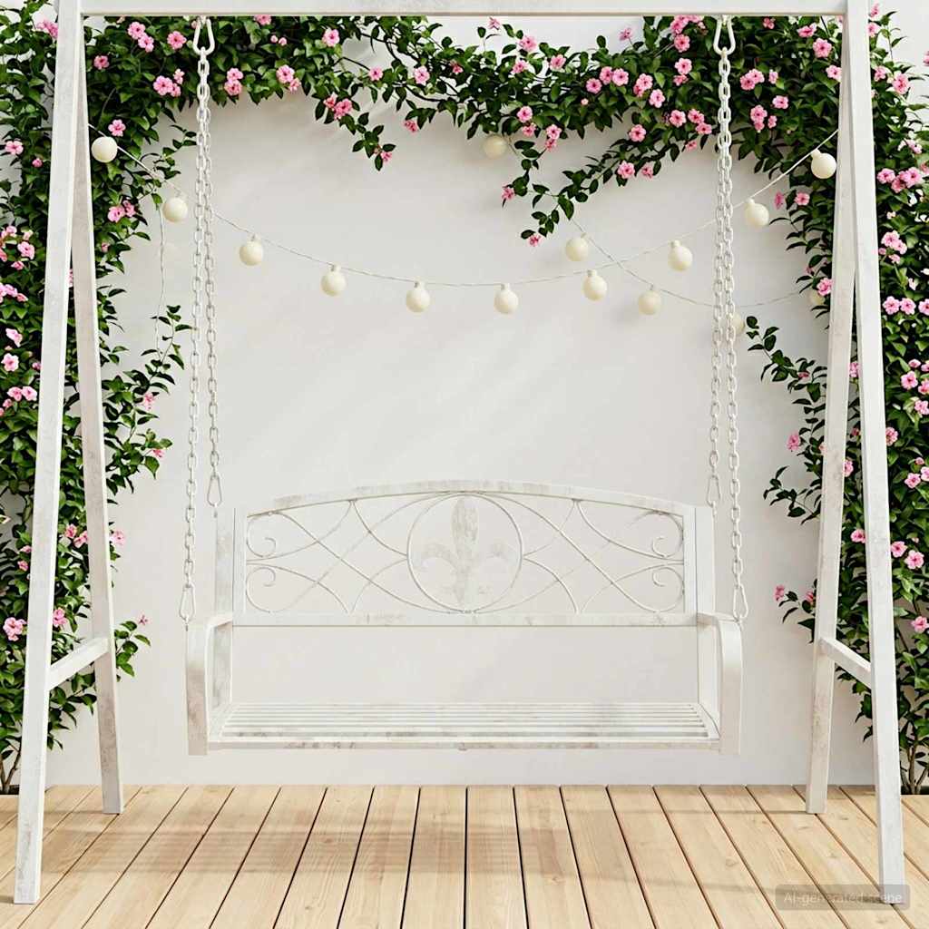 Panchina a Dondolo Acciaio 110,5 x 59 x 55 cm Bianco Antico | homemem39